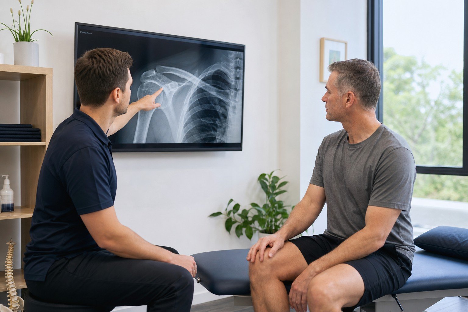 When should you get an X-ray or scan for an injury? 1 Physiotherapist discussing an X-ray scan with a patient